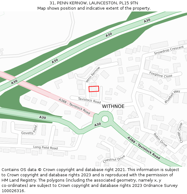 31, PENN KERNOW, LAUNCESTON, PL15 9TN: Location map and indicative extent of plot