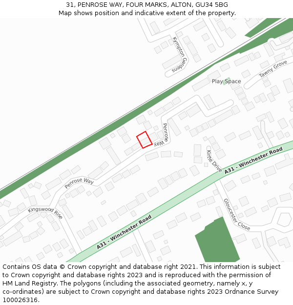 31, PENROSE WAY, FOUR MARKS, ALTON, GU34 5BG: Location map and indicative extent of plot