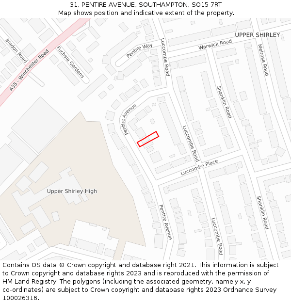 31, PENTIRE AVENUE, SOUTHAMPTON, SO15 7RT: Location map and indicative extent of plot