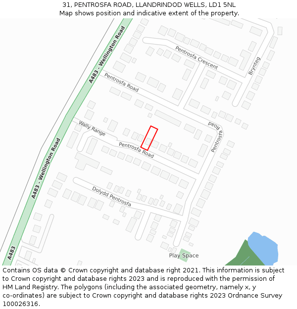 31, PENTROSFA ROAD, LLANDRINDOD WELLS, LD1 5NL: Location map and indicative extent of plot