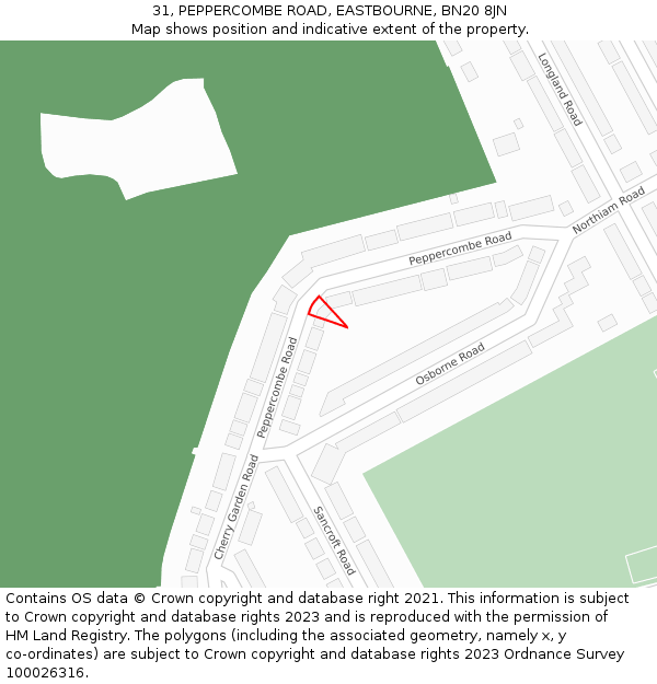 31, PEPPERCOMBE ROAD, EASTBOURNE, BN20 8JN: Location map and indicative extent of plot