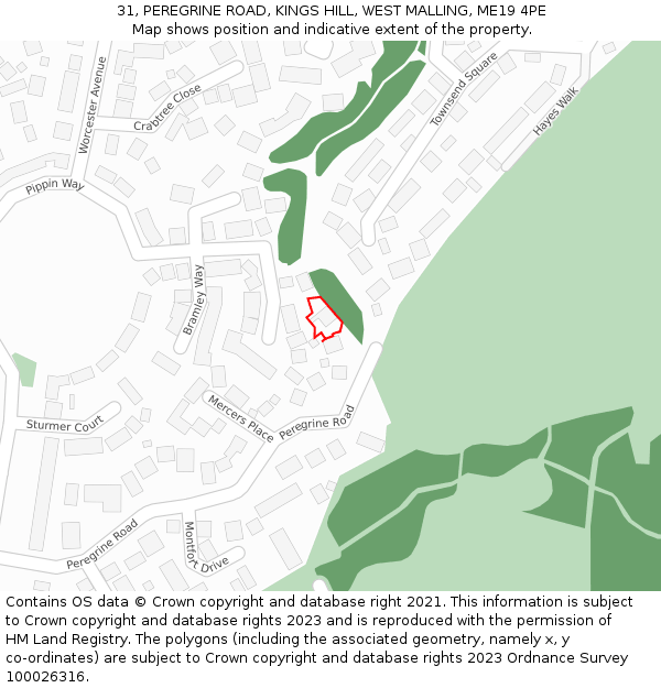 31, PEREGRINE ROAD, KINGS HILL, WEST MALLING, ME19 4PE: Location map and indicative extent of plot