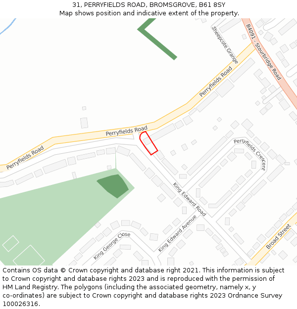 31, PERRYFIELDS ROAD, BROMSGROVE, B61 8SY: Location map and indicative extent of plot
