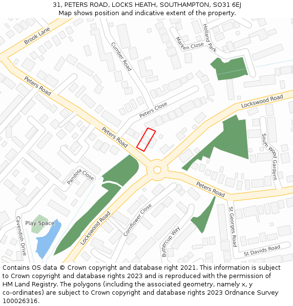 31, PETERS ROAD, LOCKS HEATH, SOUTHAMPTON, SO31 6EJ: Location map and indicative extent of plot