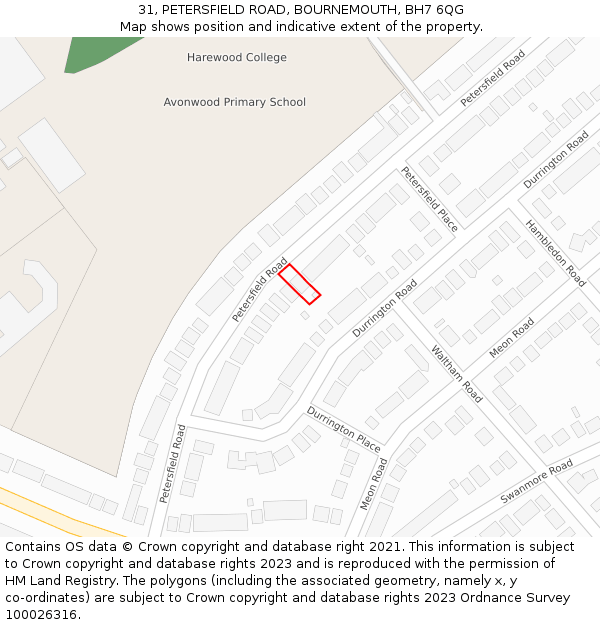31, PETERSFIELD ROAD, BOURNEMOUTH, BH7 6QG: Location map and indicative extent of plot