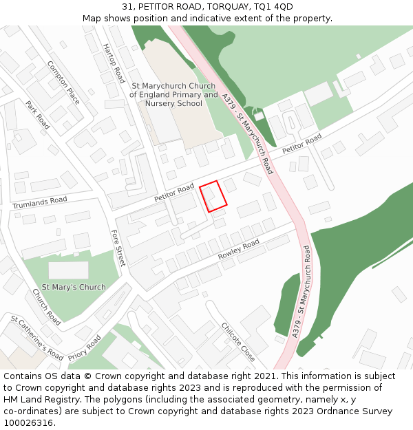 31, PETITOR ROAD, TORQUAY, TQ1 4QD: Location map and indicative extent of plot