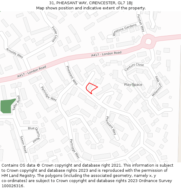 31, PHEASANT WAY, CIRENCESTER, GL7 1BJ: Location map and indicative extent of plot