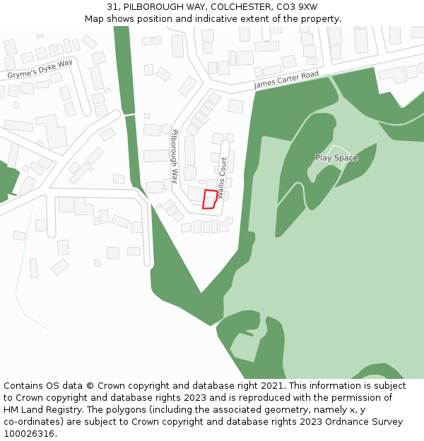 31, PILBOROUGH WAY, COLCHESTER, CO3 9XW: Location map and indicative extent of plot