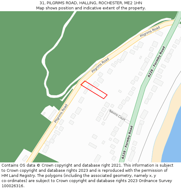 31, PILGRIMS ROAD, HALLING, ROCHESTER, ME2 1HN: Location map and indicative extent of plot