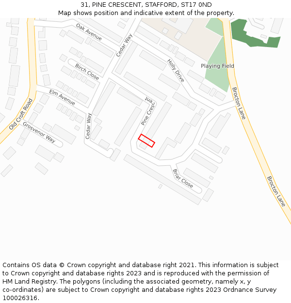 31, PINE CRESCENT, STAFFORD, ST17 0ND: Location map and indicative extent of plot