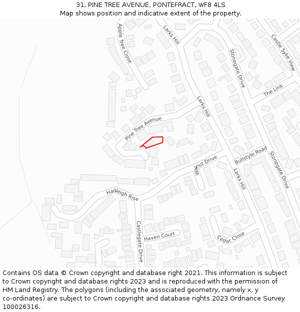 31, PINE TREE AVENUE, PONTEFRACT, WF8 4LS: Location map and indicative extent of plot