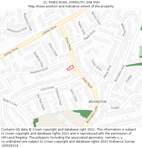 31, PINES ROAD, EXMOUTH, EX8 5NH: Location map and indicative extent of plot