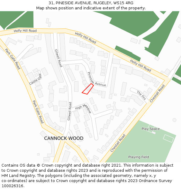 31, PINESIDE AVENUE, RUGELEY, WS15 4RG: Location map and indicative extent of plot