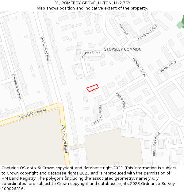 31, POMEROY GROVE, LUTON, LU2 7SY: Location map and indicative extent of plot