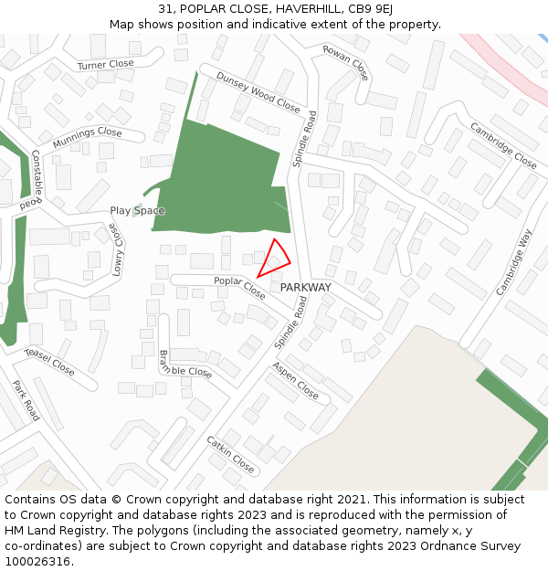 31, POPLAR CLOSE, HAVERHILL, CB9 9EJ: Location map and indicative extent of plot