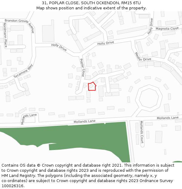 31, POPLAR CLOSE, SOUTH OCKENDON, RM15 6TU: Location map and indicative extent of plot