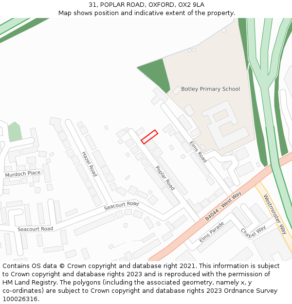 31, POPLAR ROAD, OXFORD, OX2 9LA: Location map and indicative extent of plot