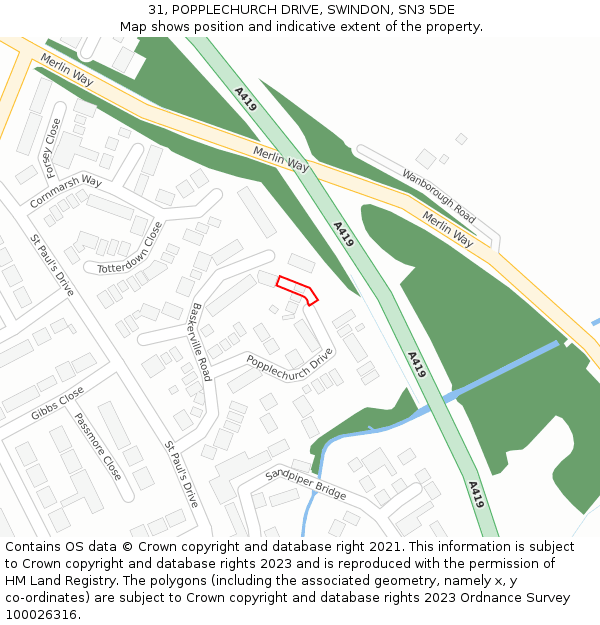 31, POPPLECHURCH DRIVE, SWINDON, SN3 5DE: Location map and indicative extent of plot