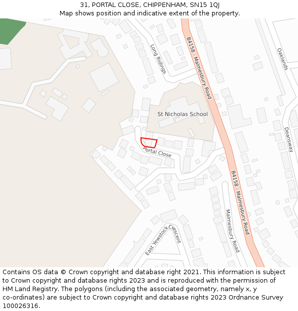 31, PORTAL CLOSE, CHIPPENHAM, SN15 1QJ: Location map and indicative extent of plot