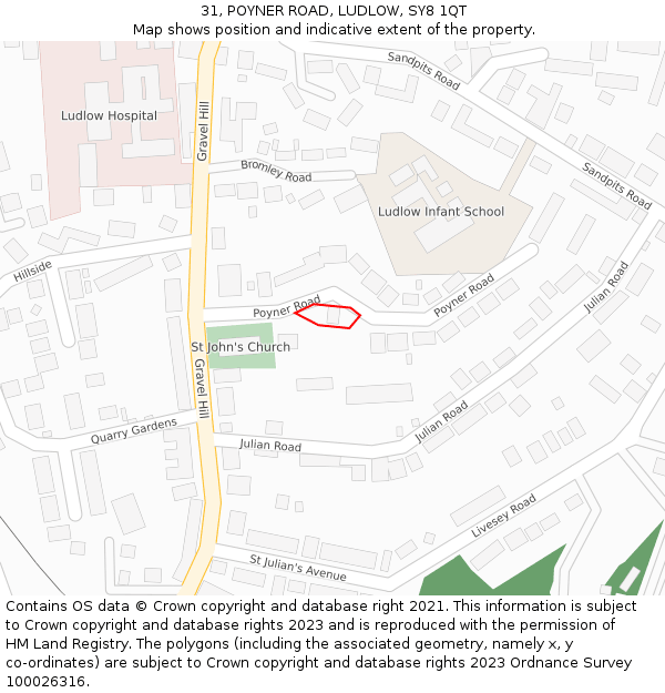 31, POYNER ROAD, LUDLOW, SY8 1QT: Location map and indicative extent of plot