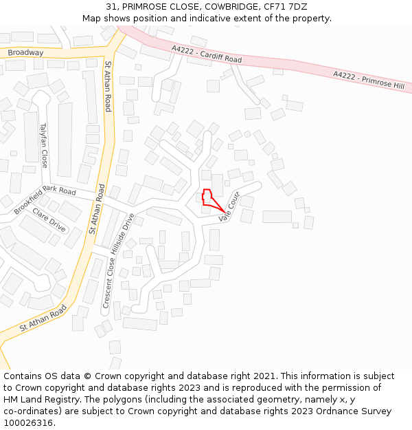 31, PRIMROSE CLOSE, COWBRIDGE, CF71 7DZ: Location map and indicative extent of plot