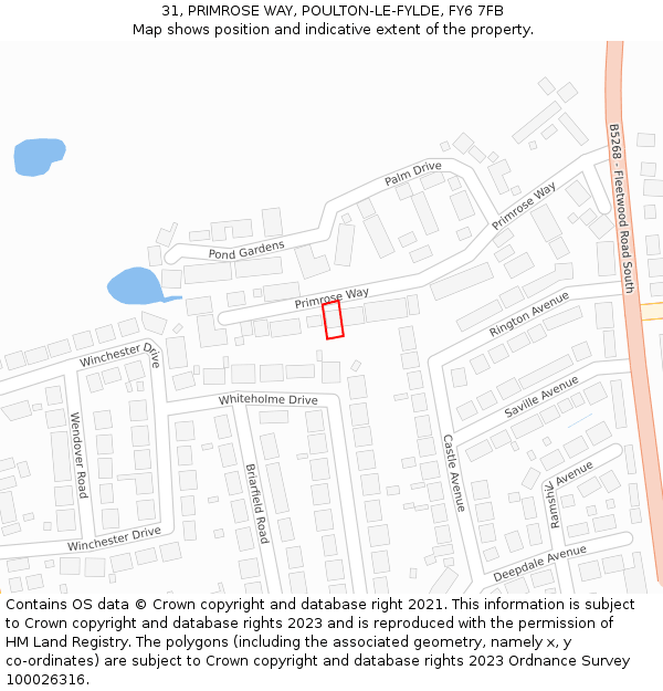 31, PRIMROSE WAY, POULTON-LE-FYLDE, FY6 7FB: Location map and indicative extent of plot