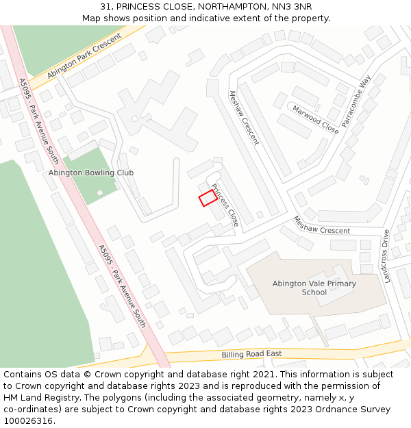 31, PRINCESS CLOSE, NORTHAMPTON, NN3 3NR: Location map and indicative extent of plot