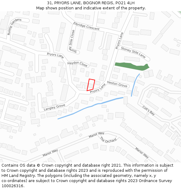 31, PRYORS LANE, BOGNOR REGIS, PO21 4LH: Location map and indicative extent of plot