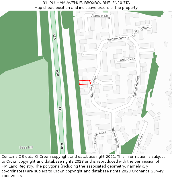 31, PULHAM AVENUE, BROXBOURNE, EN10 7TA: Location map and indicative extent of plot
