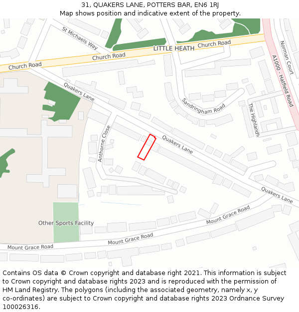 31, QUAKERS LANE, POTTERS BAR, EN6 1RJ: Location map and indicative extent of plot