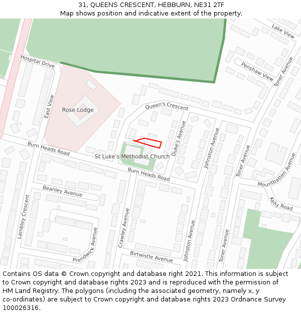 31, QUEENS CRESCENT, HEBBURN, NE31 2TF: Location map and indicative extent of plot