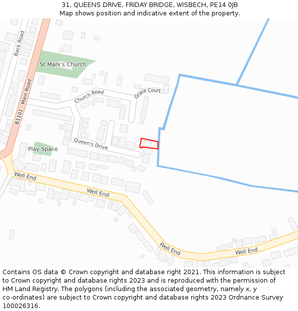 31, QUEENS DRIVE, FRIDAY BRIDGE, WISBECH, PE14 0JB: Location map and indicative extent of plot