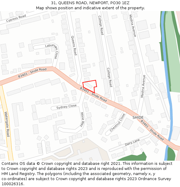 31, QUEENS ROAD, NEWPORT, PO30 1EZ: Location map and indicative extent of plot