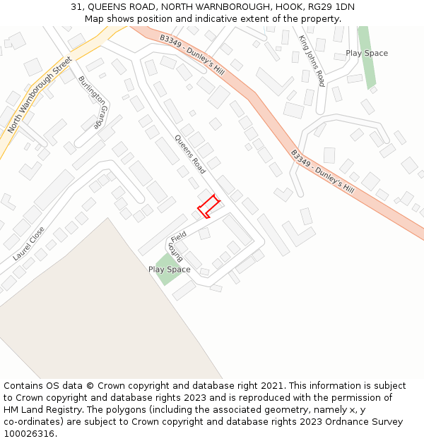 31, QUEENS ROAD, NORTH WARNBOROUGH, HOOK, RG29 1DN: Location map and indicative extent of plot