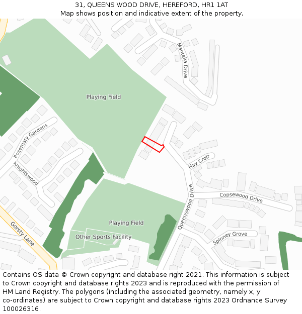 31, QUEENS WOOD DRIVE, HEREFORD, HR1 1AT: Location map and indicative extent of plot