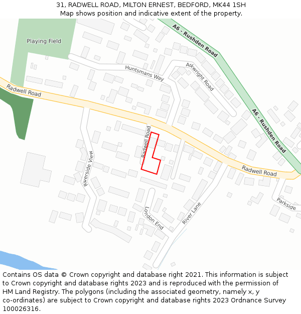 31, RADWELL ROAD, MILTON ERNEST, BEDFORD, MK44 1SH: Location map and indicative extent of plot