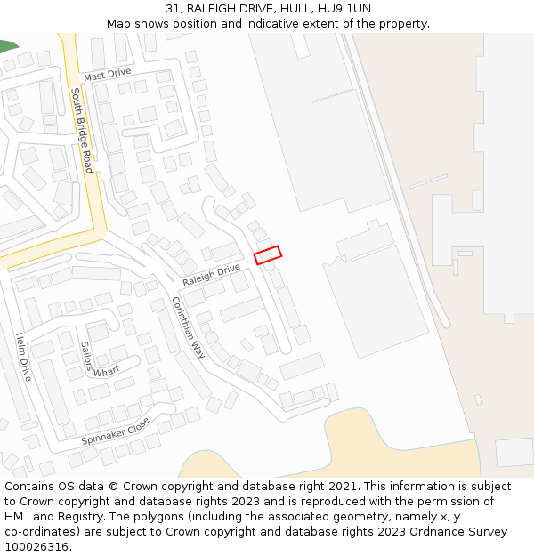 31, RALEIGH DRIVE, HULL, HU9 1UN: Location map and indicative extent of plot