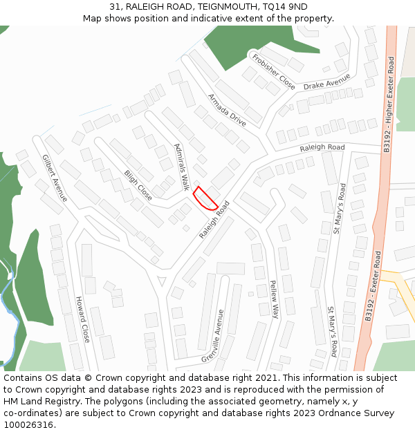 31, RALEIGH ROAD, TEIGNMOUTH, TQ14 9ND: Location map and indicative extent of plot