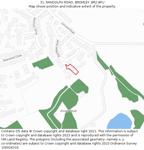 31, RANDOLPH ROAD, BROMLEY, BR2 8PU: Location map and indicative extent of plot