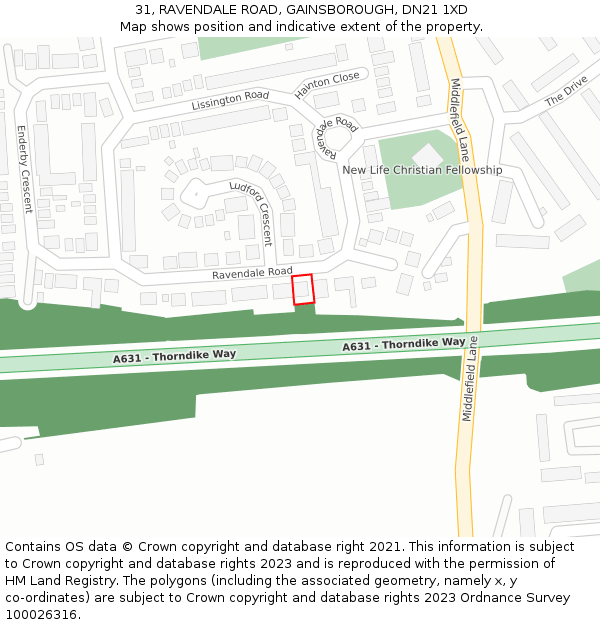 31, RAVENDALE ROAD, GAINSBOROUGH, DN21 1XD: Location map and indicative extent of plot