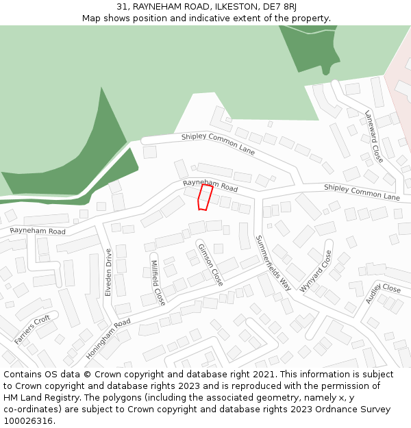 31, RAYNEHAM ROAD, ILKESTON, DE7 8RJ: Location map and indicative extent of plot