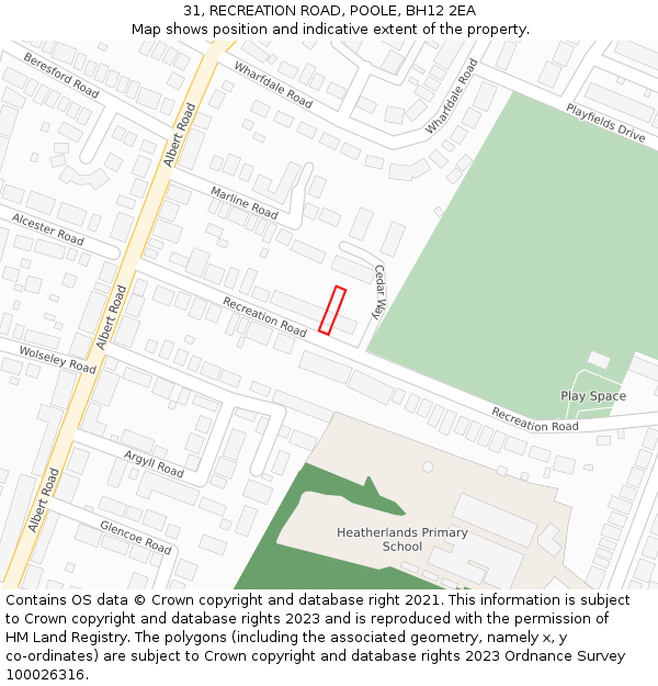 31, RECREATION ROAD, POOLE, BH12 2EA: Location map and indicative extent of plot