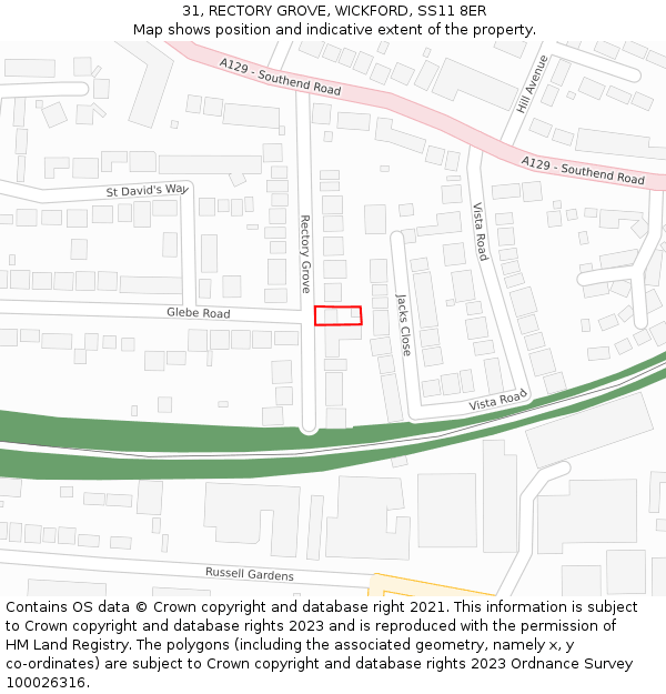 31, RECTORY GROVE, WICKFORD, SS11 8ER: Location map and indicative extent of plot