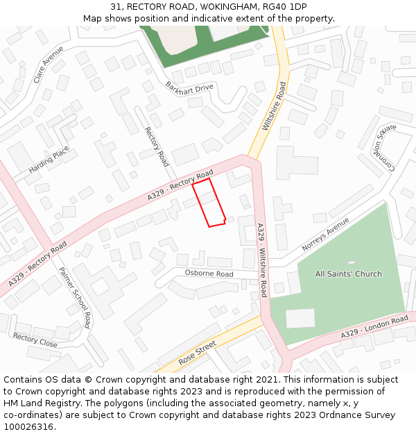 31, RECTORY ROAD, WOKINGHAM, RG40 1DP: Location map and indicative extent of plot