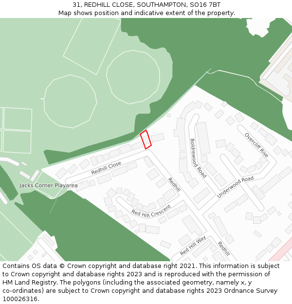 31, REDHILL CLOSE, SOUTHAMPTON, SO16 7BT: Location map and indicative extent of plot