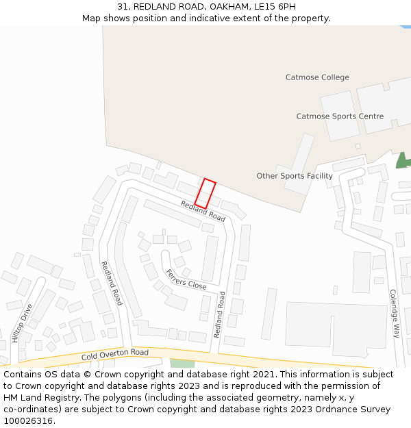 31, REDLAND ROAD, OAKHAM, LE15 6PH: Location map and indicative extent of plot