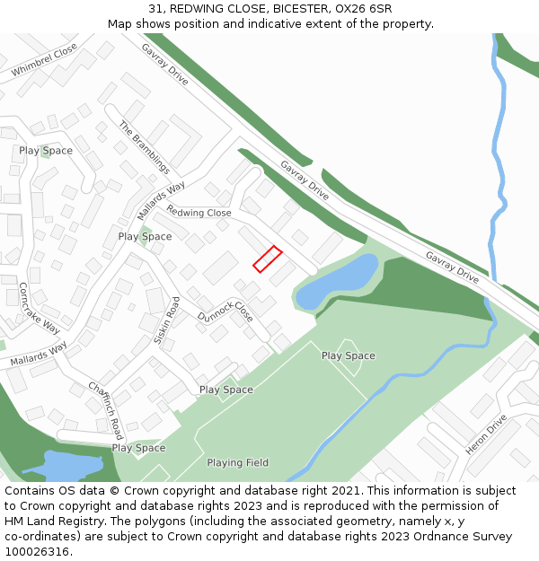 31, REDWING CLOSE, BICESTER, OX26 6SR: Location map and indicative extent of plot
