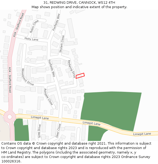 31, REDWING DRIVE, CANNOCK, WS12 4TH: Location map and indicative extent of plot