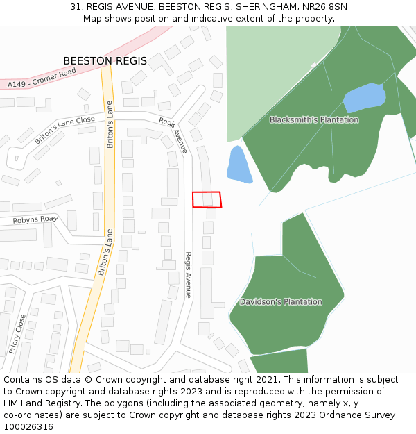 31, REGIS AVENUE, BEESTON REGIS, SHERINGHAM, NR26 8SN: Location map and indicative extent of plot