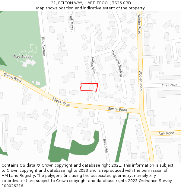 31, RELTON WAY, HARTLEPOOL, TS26 0BB: Location map and indicative extent of plot